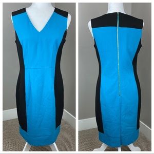 CALVIN KLEIN TEAL BLACK COLOR BLOCK SHEATH DRESS